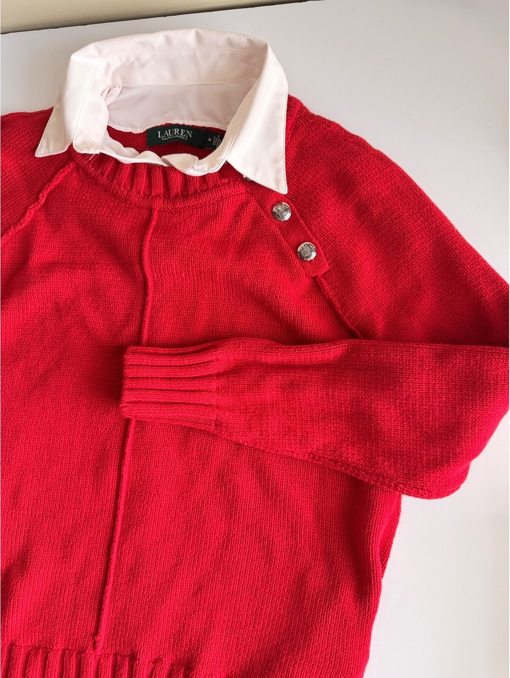 Lauren Ralph Lauren Red Layered 2-in-1 Sweater Medium